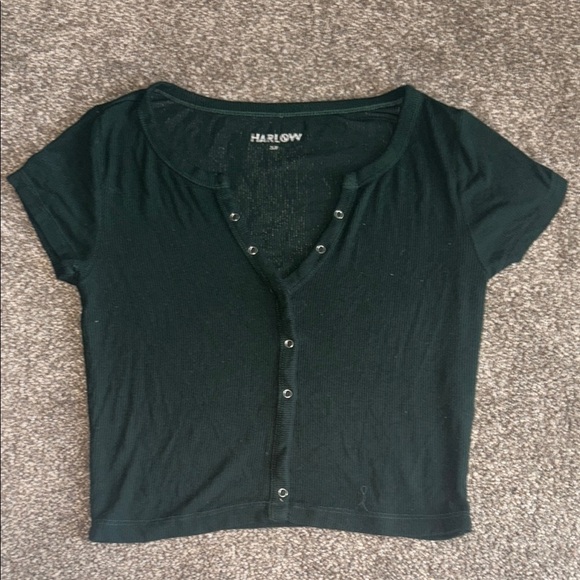 Harlow Green Buttoned Crop Top - Picture 1 of 6